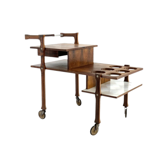 Midcentury Italian Bar Trolley in Brazilian Rosewood with Drawer