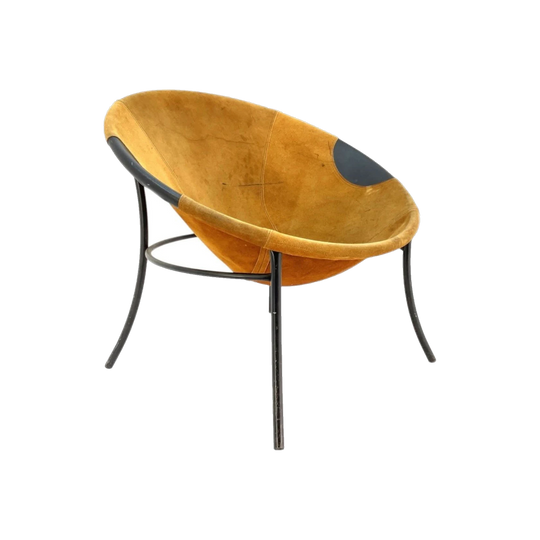 Italian Saucer Chair in Tan Suede and Black Leather