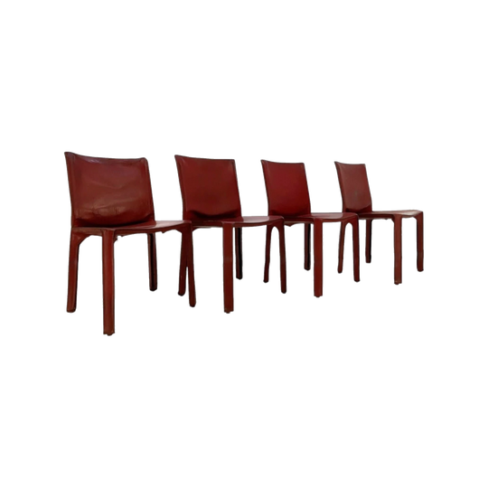 Mario Bellini for Cassina ‘Cab’ Chairs in Red Leather, Italy