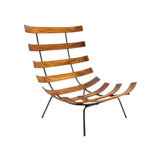 Martin Eisler & Carlo Hauner ‘Costela’ Chair in Brazilian Rosewood with Original Red Vinyl Cushions