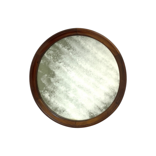 Round Brazilian Rosewood Mirror with Original Patinated Silver Mirror, Brazil