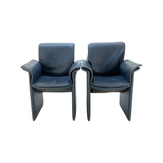 Italian Blue Leather Armchairs, 1980s