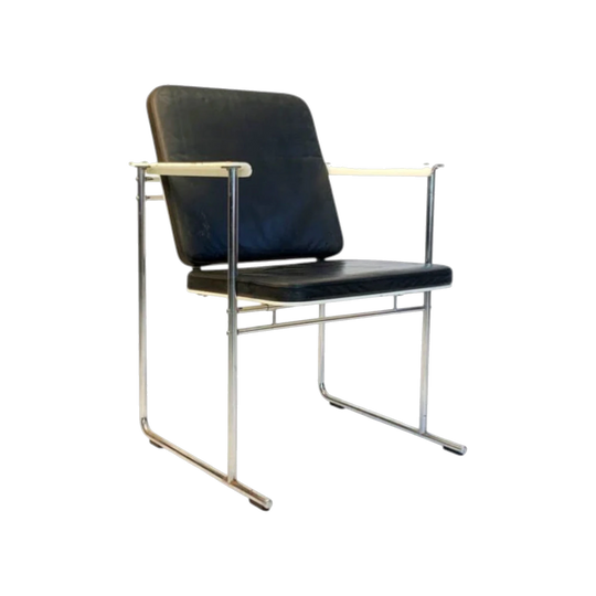 1980s Skaala Chair by Yrjö Kukkapuro for Avarte, Finland – Black Leather, Chromed Steel, Lacquered Timber