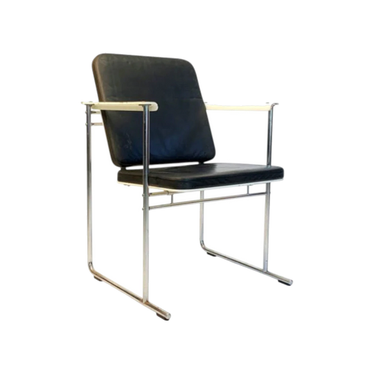 1980s Skaala Chair by Yrjö Kukkapuro for Avarte, Finland – Black Leather, Chromed Steel, Lacquered Timber