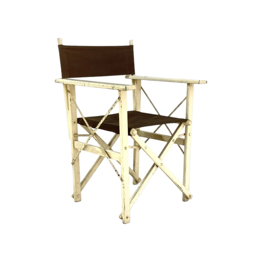 1940s Director’s Chair in Patinated Painted Timber with Brown Canvas Slings