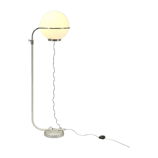 1960s Italian ‘Halo’ Floor Lamp with Spherical Glass Shade, Glass and Steel, Height Adjustable, Rewired