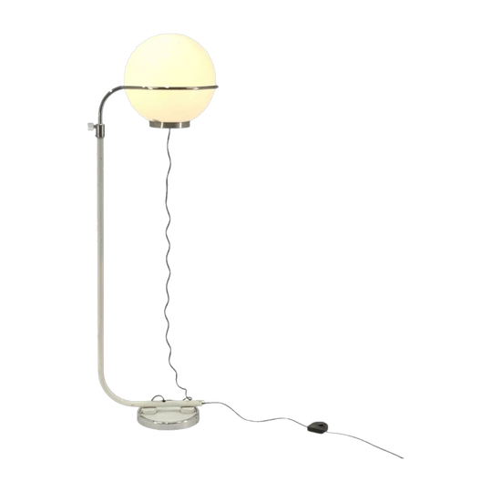 1960s Italian ‘Halo’ Floor Lamp with Spherical Glass Shade, Glass and Steel, Height Adjustable, Rewired