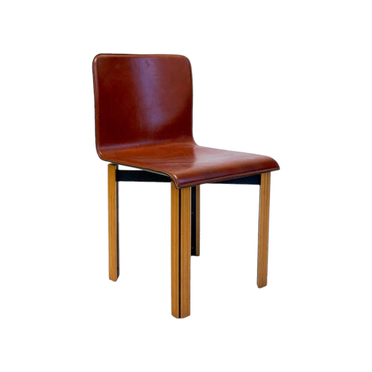 Italian Red Leather and Wood Dining Chairs – Set of 4