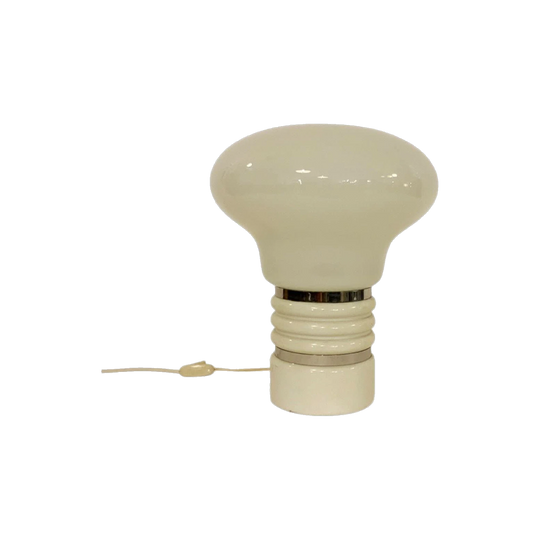 Enrico Tronconi Large White Coil-Base Opaline Glass Table Lamp, Italy