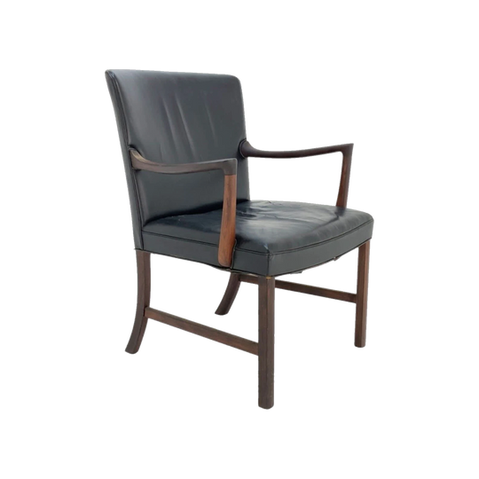 Ole Wanscher Leather Armchair by A.J. Iversen, Denmark, 1950s – Original Leather, Restored Solid Brazilian Rosewood