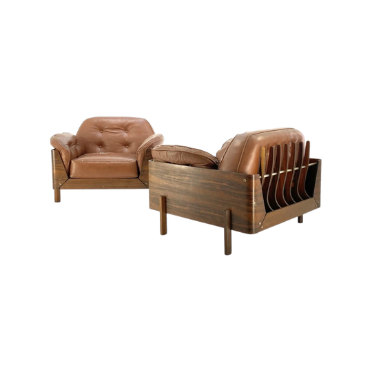 J.D. Moveis e Decoracoes Brazilian Rosewood and Leather Lounge Chairs, 1960s – Newly Restored Frames