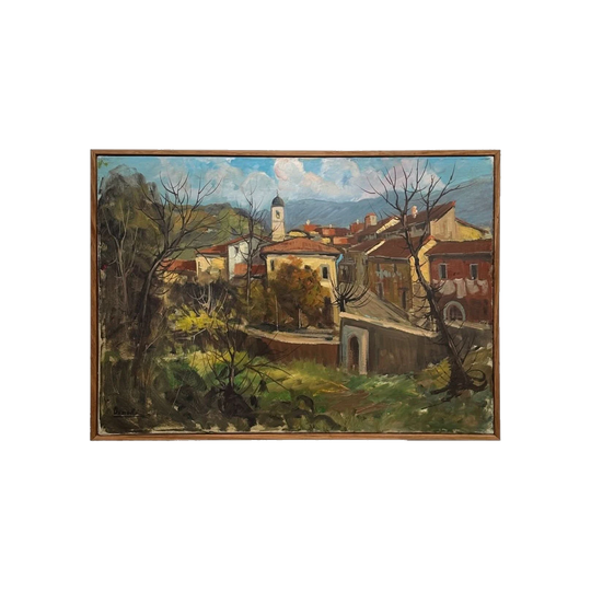 Vintage Original Oil on Canvas - Village Scene
