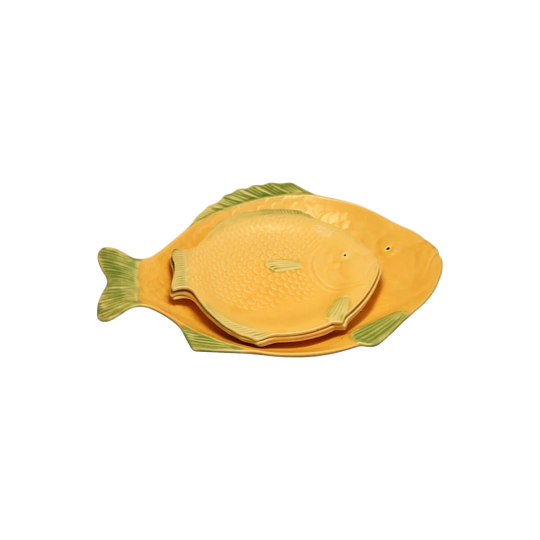 Large Art Deco Matte Yellow Fish Platter