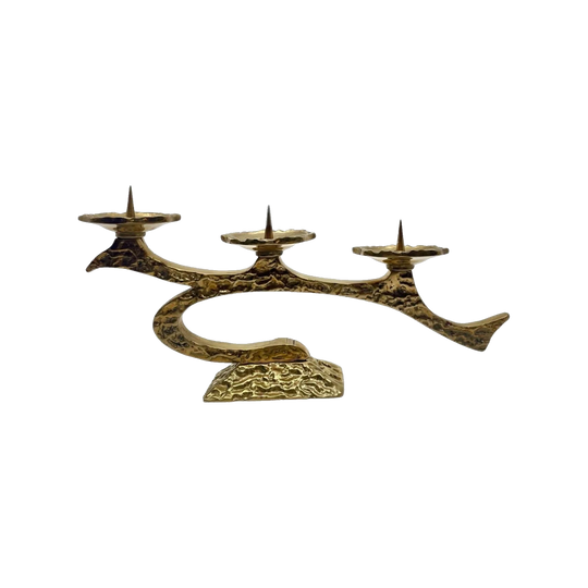 1960s Brutalist Brass Candelabra