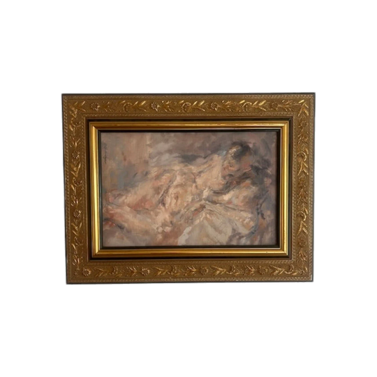 Signed Original Oil Painting of a Reclining Nude, Vintage Framed – 47 x 63 cm