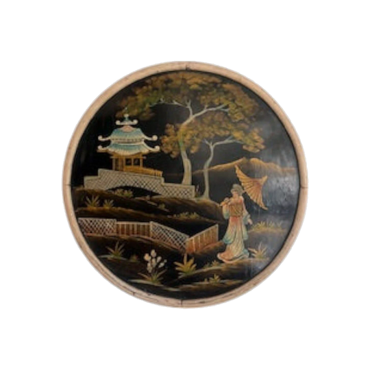 Large Vintage Japanese Round Framed Painting, 75 cm