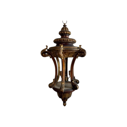 Pair of Vintage Oversized Carved and Gilded Timber Hanging Electroliers in the Renaissance Manner