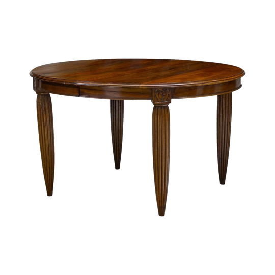 French Art Deco Circular Walnut Dining Table