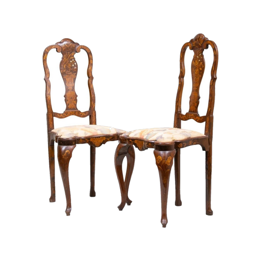 Pair of Late 18th-Century Dutch Marquetry Chairs with Cabriole Legs