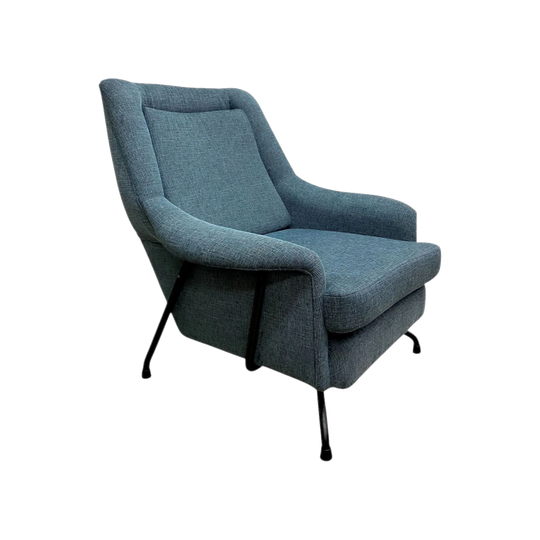 Mid-Century Armchair / Lounge Chair with Atomic-Style Swept-Back Metal Rear Legs, Restored, c. 1950s