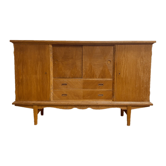 1960s Mid-Century Danish Oak Veneer Highboard Cupboard with Cerused Finish