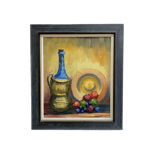 Mid-century Danish Still Life Oil Painting by R. Ziethen, Dark Wood Frame