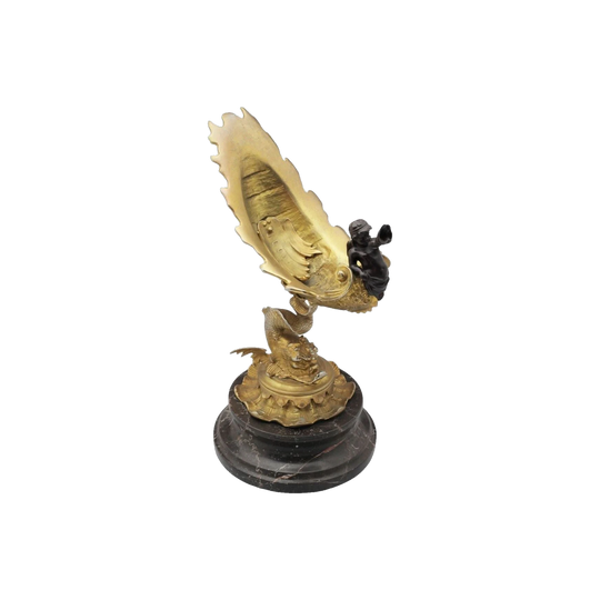 Italian Grand Tour Ormolu Tazza, Dolphin and Shell Form with Bronze Putti on Marble Base, c. 1870s