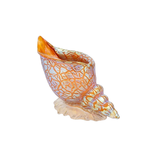 Loetz Austrian Glass Conch Shell Vase in Pink Ground with Mimosa Decor, c. 1890