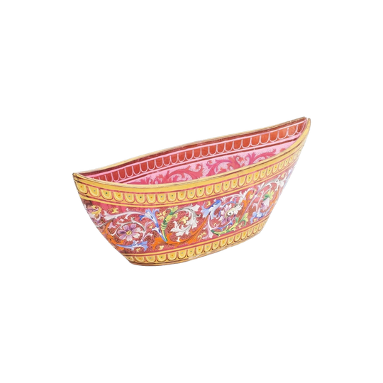 19th-Century Venetian Ruby Glass Boat-Form Vase with Renaissance-Style Polychrome Enamel and Gilt