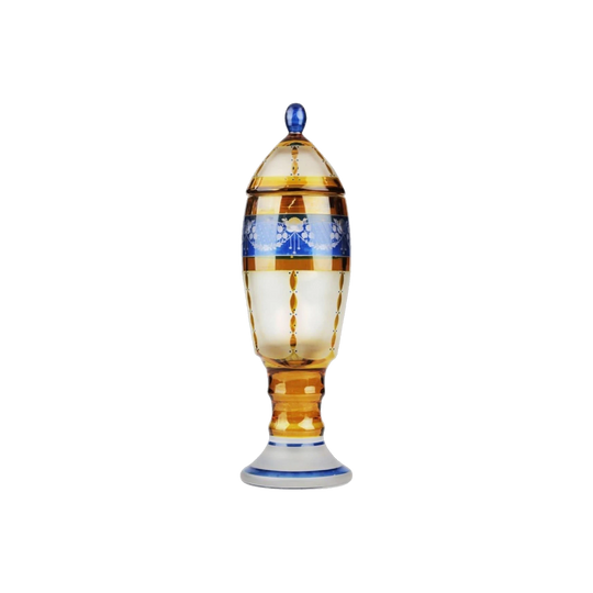 Bohemian Frosted Glass Lidded Cup, Amber and Blue, Early 20th Century