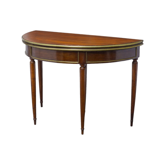 Victorian Mahogany Demilune Flip-Top Card Table with Brass Edge, c.1870s