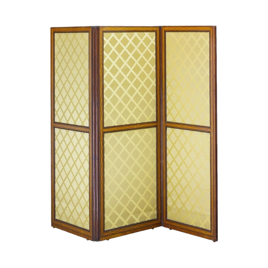 Mid-19th-Century French Three-Panel Articulated Screen with Fruitwood Stringing and Floral Garlands