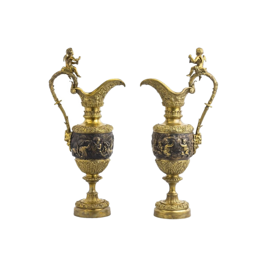 Pair of Napoleon III French Renaissance-Style Gilt Bronze Ewers, circa 1870
