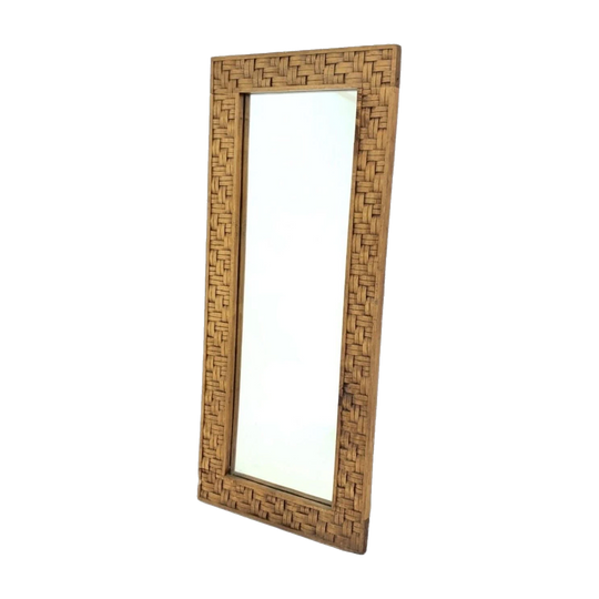 Rectangular Timber-Framed Mirror with Woven Pattern