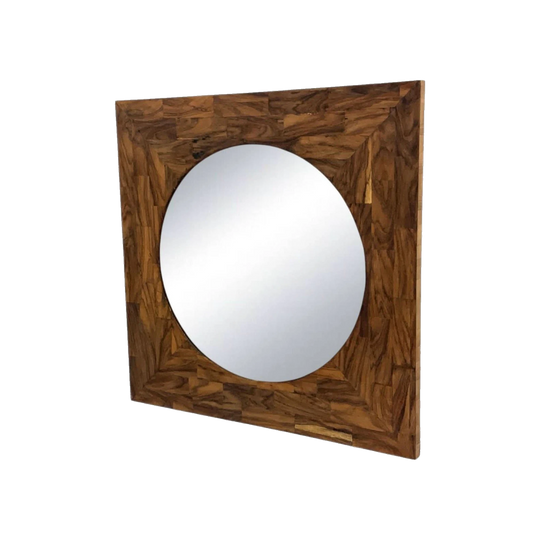 Brazilian Rosewood Square-Framed Round Mirror — Eternity Design Collections, Brazil