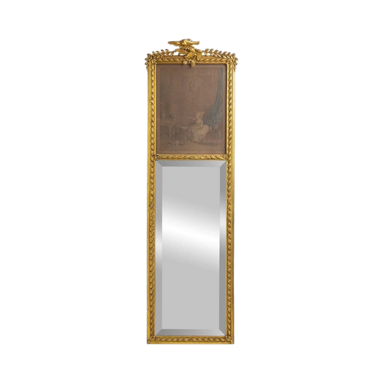 Georgian Giltwood Mirror with Bevelled Glass and Framed Etching Panel
