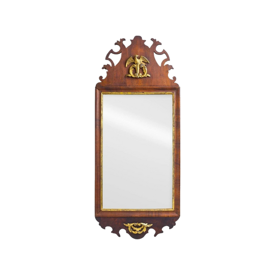 18th-Century Chippendale Mahogany Wall Mirror with Gilt Phoenix and Original Glass