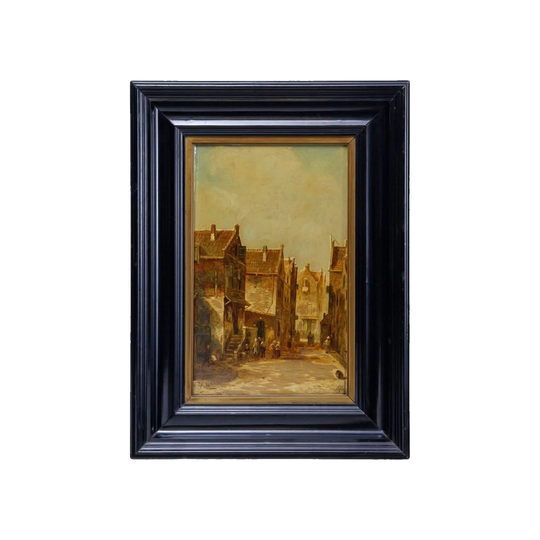 Charles H. J. Leickert (1817–1907) Oil on Porcelain Plaque – Dutch Small Town Street