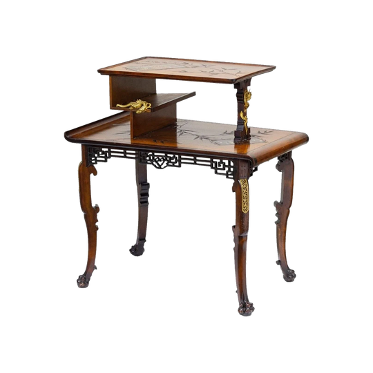 French Japonaiserie Two-Tier Tea Table, Attributed to Gabriel Viardot, c. 1890, Mother-of-Pearl Inlay