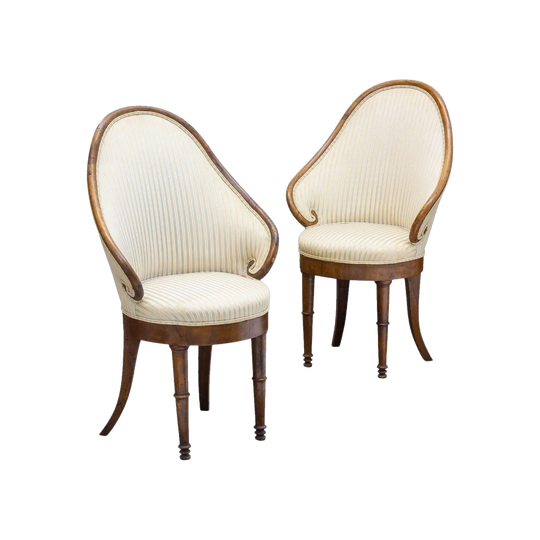 Pair of Early 19th-Century Continental European Walnut Slipper Chairs