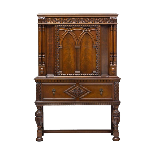 Carved Mahogany Arts and Crafts Cocktail Cabinet