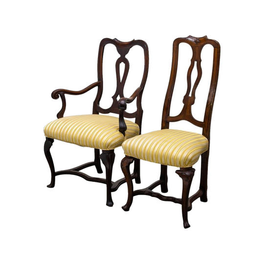 Set of 8 Baroque Venetian Carved Walnut Dining Chairs, c. 1760 (2 Carvers, 6 Side Chairs)