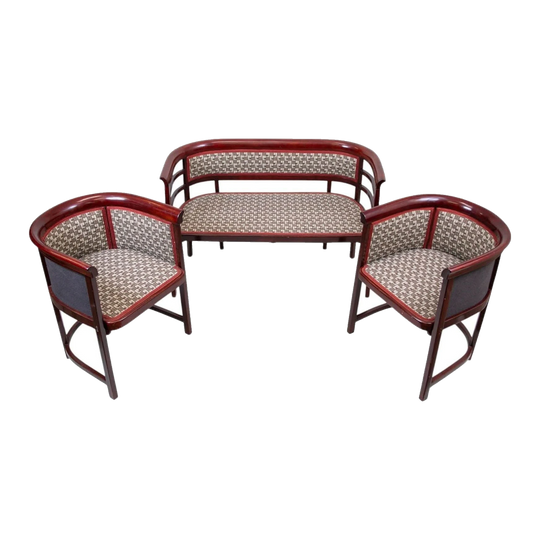Josef Hoffmann for Thonet Three-Piece Bentwood Parlour Suite: Settee and Two Tub Armchairs