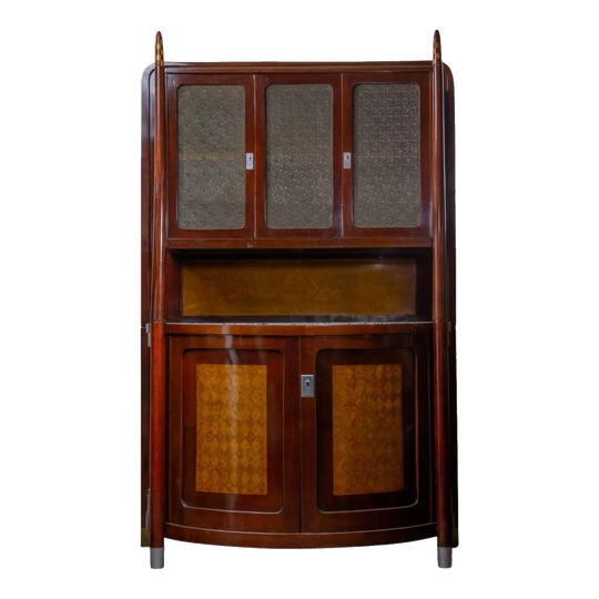 Grand Demilune Buffet by Josef Hoffmann, Executed by J & J Kohn, Mahogany & Burl with Marble, Austria c.1905, Paris Retail