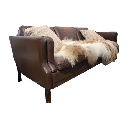 1950s Børge Mogensen Danish Mid-Century 3-Seater Sofa in Original Dark Brown Top-Grain Leather