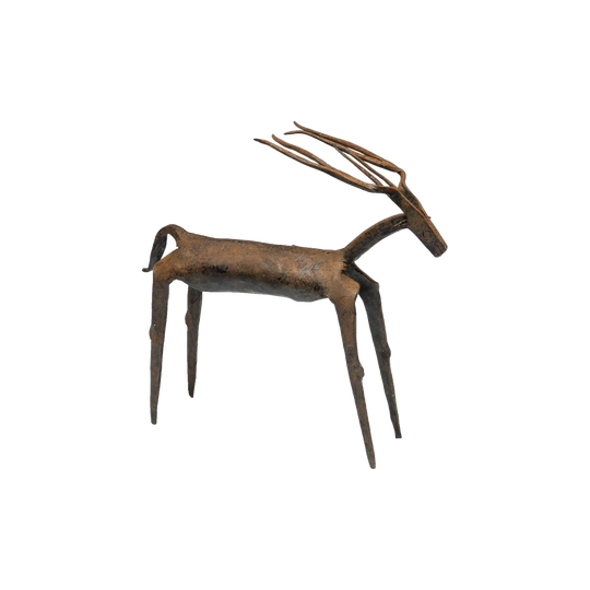 Vintage Brutalist Metal Stag Sculpture – 29 cm L