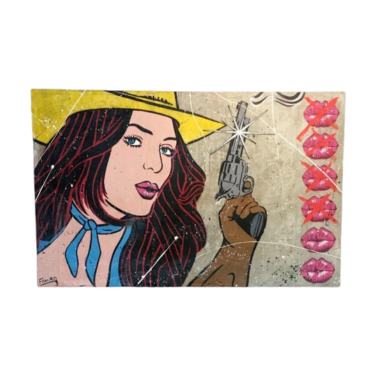 Franko ‘Crack that Whip!’ Concrete-Base Painting – Cowgirl with Gun