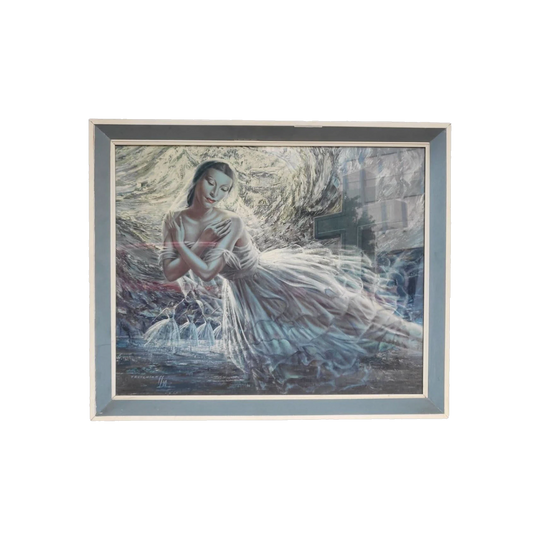 Vladimir Tretchikoff ‘Giselle’ 1950s Mid-Century Framed Print in Original Blue Wooden Frame
