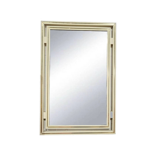 Pierre Vandel Aluminium Mirror in Cream with Brass-Gold Trim, France, 1970s, Hollywood Regency