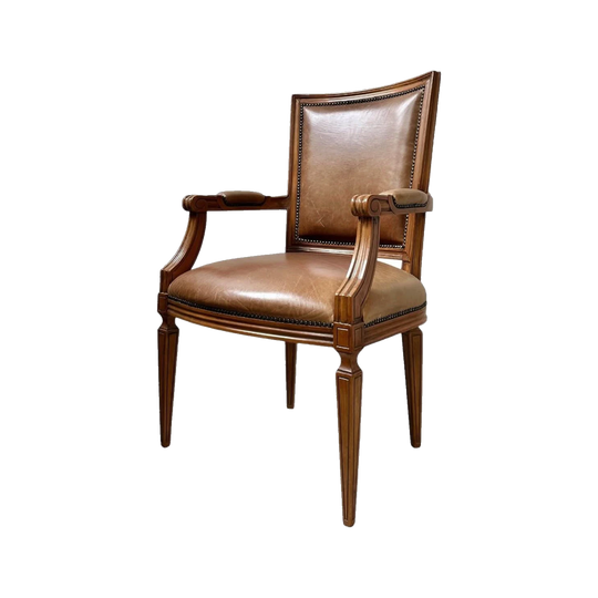 Vintage Louis VI Style Elbow Chair - Tan Leather